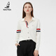 NAOTIEA意大利小帆船條紋POLO領(lǐng)長袖針織衫女2025秋新款打底毛衣 白色 L 建議105-120斤