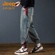 JEEP SPIRIT吉普美式復古水洗束腳牛仔褲男秋季2025新款拼接時(shí)尚潮流哈倫褲子 復古藍色 M