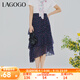 lagogo拉谷谷雪紡碎花半身裙女春夏季新款高腰不規則 混色(Y0) S 155/36