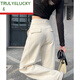 TRULY&LUCKY米白色闊腿褲女春秋冬季香蕉鐮刀褲高腰垂感休閑加厚加絨直筒褲 白色長(zhǎng)度 常規(guī) M