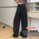 妹丫高級灰色褲子女士秋冬季2025新款直筒糯米毛呢窄版闊腿褲厚西裝褲 黑色（加長(cháng)） L
