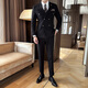輕熟條紋休閑西裝男雙排扣外套通勤簡(jiǎn)約韓版高級感商務(wù)正裝西服男 黑色（西服+馬甲+褲子）收藏 送 M （48）