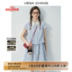 VEGA CHANG短袖連衣裙女2025新款夏學(xué)院風(fēng)小個(gè)子假兩件條紋刺繡裙 藍色條紋 S