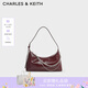 CHARLES&KEITH柔軟拉鏈?zhǔn)今薨檰渭绨赶掳可掌呦ΧY物CK2-40782472 Burgundy葡萄酒紅色 S