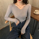 艾羅帝朗 韓版秋冬新款V領(lǐng)內搭薄款長(cháng)袖針織衫百搭修身毛衣女顯瘦打底衫女 灰色 均碼