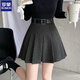 羅蒙毛呢百褶裙女秋冬季新款灰色高腰a字版短裙子防走光jk半身裙 灰色 M