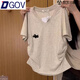 DGOV韓版刺繡卡通V領(lǐng)正肩短袖T恤女日系甜妹修身顯瘦短款上衣短袖女 灰色（zt） S 【建議90斤以下】