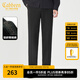 卡賓（CABBEEN）【四面高彈】刺繡織帶休閑褲男2024秋季新款簡(jiǎn)約修身黑色西褲 煤黑色01 L /175/50