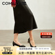 康莉（COMELY）[時(shí)裝周同款]方扣單鞋女春季粗跟氣質(zhì)漆皮通勤高跟鞋 黑色 37 