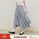 茵曼黑白格子不規(guī)則拼接半身裙2025夏季女裝新款顯瘦寬松a字裙子 黑白格 M 160/68A
