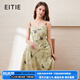 愛特愛（EITIE）【新中式印花吊帶裙】2025夏季新款氛圍感大裙擺女裙子B2507610 墨綠41 L (165)