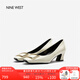 NINE WEST/玖熙牛漆皮革女單鞋優(yōu)雅方頭淺口粗跟通勤鞋NH208005FT米白 35