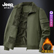 JEEP SPIRIT吉普加絨棉服男秋冬新款羊羔絨夾克工裝男士保暖翻領(lǐng)休閑棉衣外套 軍綠 L