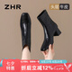 ZHR頭層牛皮女靴復(fù)古褶皺粗跟短靴女秋冬百搭靴子女 S529 尊貴黑 37 