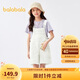 巴拉巴拉女童褲子兒童牛仔褲夏款中大童時(shí)尚短褲甜美背帶褲潮208224110006