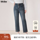 MsShe【顯瘦直筒牛仔褲】大碼女裝2025新款秋裝胖mm開(kāi)叉九分褲子 牛仔深藍綠色現貨 3XL