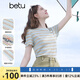 百圖betu女裝2025夏季新款T恤清新條紋字母繡花棉感短袖上衣女2505T07 彩條紋 M