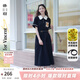 兩三事梵高文藝 梵花遺夢(mèng) 2025夏季新款印花布拼接撞色翻領(lǐng)連衣裙 黑色  L