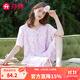 芬騰睡衣女【100%棉外穿】2025新款V領(lǐng)田園七分褲短袖家居服套裝 香芋紫 M