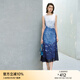 顏域撞色拼接夏季連衣裙女2025新款高級感獨特設計感過(guò)膝氣質(zhì)長(cháng)裙 藍花 M