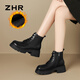 ZHR馬丁靴女冬復古加絨保暖短靴子女時(shí)尚酷颯工裝騎士靴CH18A黑色36