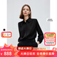 朗姿法式優(yōu)雅緞面設(shè)計(jì)感通勤職業(yè)襯衫女2025年秋季捏褶翻領(lǐng)上衣 黑色2 M