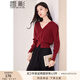 香影法式酒紅色v領(lǐng)針織開衫女2025春秋新款氣質(zhì)收腰外穿毛衣外套 紅色 L