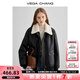 VEGA CHANG加絨短外套女2025年冬新款設(shè)計(jì)感翻領(lǐng)機(jī)車(chē)風(fēng)黑色絨大衣 布林黑 S