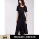 ELLE復(fù)古高級(jí)感收腰顯瘦開(kāi)叉連衣裙女2025夏季新款小眾赫本風(fēng)黑裙 黑色 L