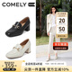 康莉（COMELY）羊皮樂(lè)福鞋女25年春季粗跟方頭通勤英倫小皮鞋 米白色 37(235mm) 