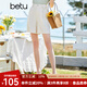 betu百圖女裝短褲女夏ins風(fēng)簡(jiǎn)約多色休閑短褲女高腰闊腿褲短褲女2204T57 杏色 M