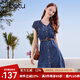 百圖betu女裝2025夏季新款連衣裙輕薄丹寧面料送腰帶顯瘦裙子2504T91 牛仔色 M
