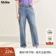 MsShe【彩底撞色顯瘦直筒牛仔褲】大碼女裝2025新款秋季胖mm長褲 薰衣草紫色現(xiàn)貨 2XL