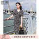 香影碎花黑色連衣裙女2025夏季新款泡泡袖系帶收腰正肩小雛菊裙子 黑色 M