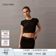 Calvin Klein內衣【摩登引力帶】25夏季女ck可外穿羅紋辣妹短款正肩T恤QS7349 UB1-太空黑 S