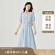 茵曼法式小香風兩件套裝女2025夏季通勤短袖襯衫A字半身裙 藍色 M