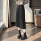 蘇醒的樂(lè )園冬季中長(cháng)裙子高腰顯瘦百搭直筒微彈后開(kāi)叉a字裙半身裙 黑色 XL