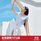 樂町微收腰U型方領(lǐng)露鎖骨上衣2025年夏季新款泡泡袖合體短款小衫 清新藍(lán)（現(xiàn)貨） L