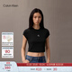 Calvin KleinJeans25夏季女士簡約刺繡時(shí)尚ck辣妹正肩羅紋短袖T恤47AB212 UB1-太空黑 XS