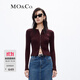 MO&Co.針織開(kāi)衫字母刺繡雙開(kāi)頭拉鏈修身針織衫辣妹風(fēng)醬果紅摩安珂 醬果紅色-第2批 S 160