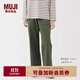 無(wú)印良品（MUJI）女式水洗人字紋工裝直筒褲褲子女款長(cháng)褲休閑褲純棉女裝25年秋季 卡其綠 M （160/66A）