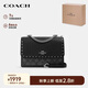 蔻馳（COACH）【品牌直供】禮物女士小號黑色PVC配皮斜挎小方包