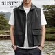 SUSTYLE奢侈高端品牌男裝高檔戶(hù)外馬甲男春秋新款工裝釣魚(yú)露營(yíng)背心外套男 灰色 2XL 適合160-180斤