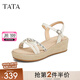 他她（TATA）法式氣質(zhì)坡跟涼鞋女鞋度假風(fēng)厚底涼鞋2025夏新款UQA01BL5 米白 37