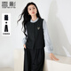 香影【都市雅紳】通勤氣質(zhì)套裝女2026春季新款襯衫馬甲褲子三件套 藏青 馬夾+褲子 L
