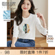 熙世界印花白色T恤女長(cháng)袖2025春季新款寬松圓領(lǐng)內搭打底上衣ins潮米白色L