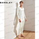 班仕利（Bansley）品牌高端羽毛蛋白德絨發(fā)熱保暖內衣男士冬季加絨加厚V領(lǐng)無(wú)痕上衣 白色-上衣 XL （適合體重135-155斤）