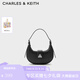 CHARLES&KEITH三角扣新月包腋下包單肩包包女包女友生日七夕禮物CK2-50271205 Noir黑色 S