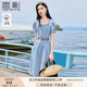 香影氣質(zhì)牛仔連衣裙女2025夏季新款收腰單排扣法式泡泡袖方領(lǐng)裙子 牛仔藍 S