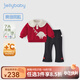 JELLYBABY[抗菌鎖溫]女童紅色衛(wèi)衣套裝2025兒童春秋加絨保暖洋氣寶寶兩件套 大紅 90 CM